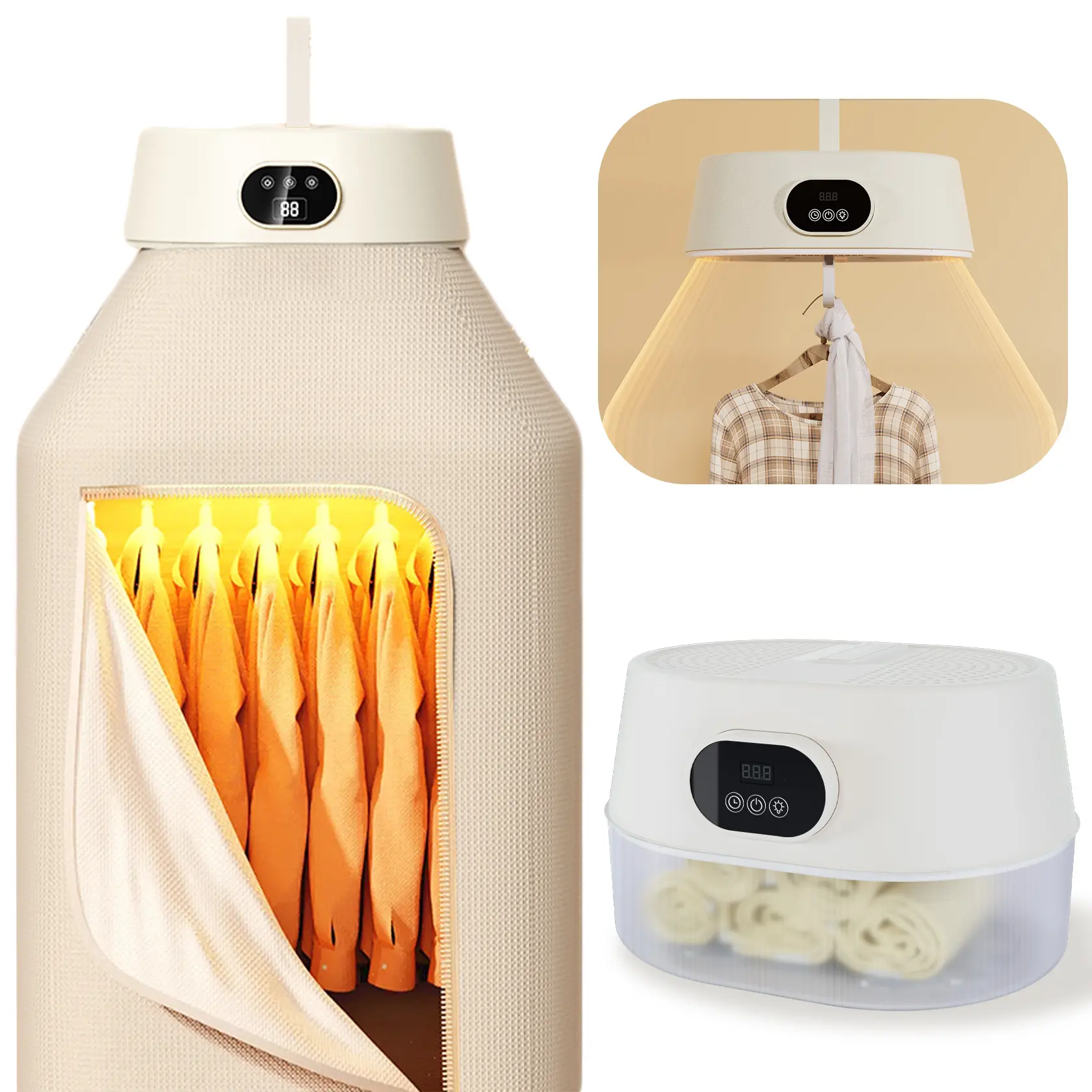 Portable Clothes Dryer, 2-in-1 Hanging & Desktop Laundry Drying Machine with Remote Control, 8H Adjustable Timer, Foldable Compact Low-Noise Fast-Drying (29×10 cm), for Apartment, Office, Bathroom, Camping