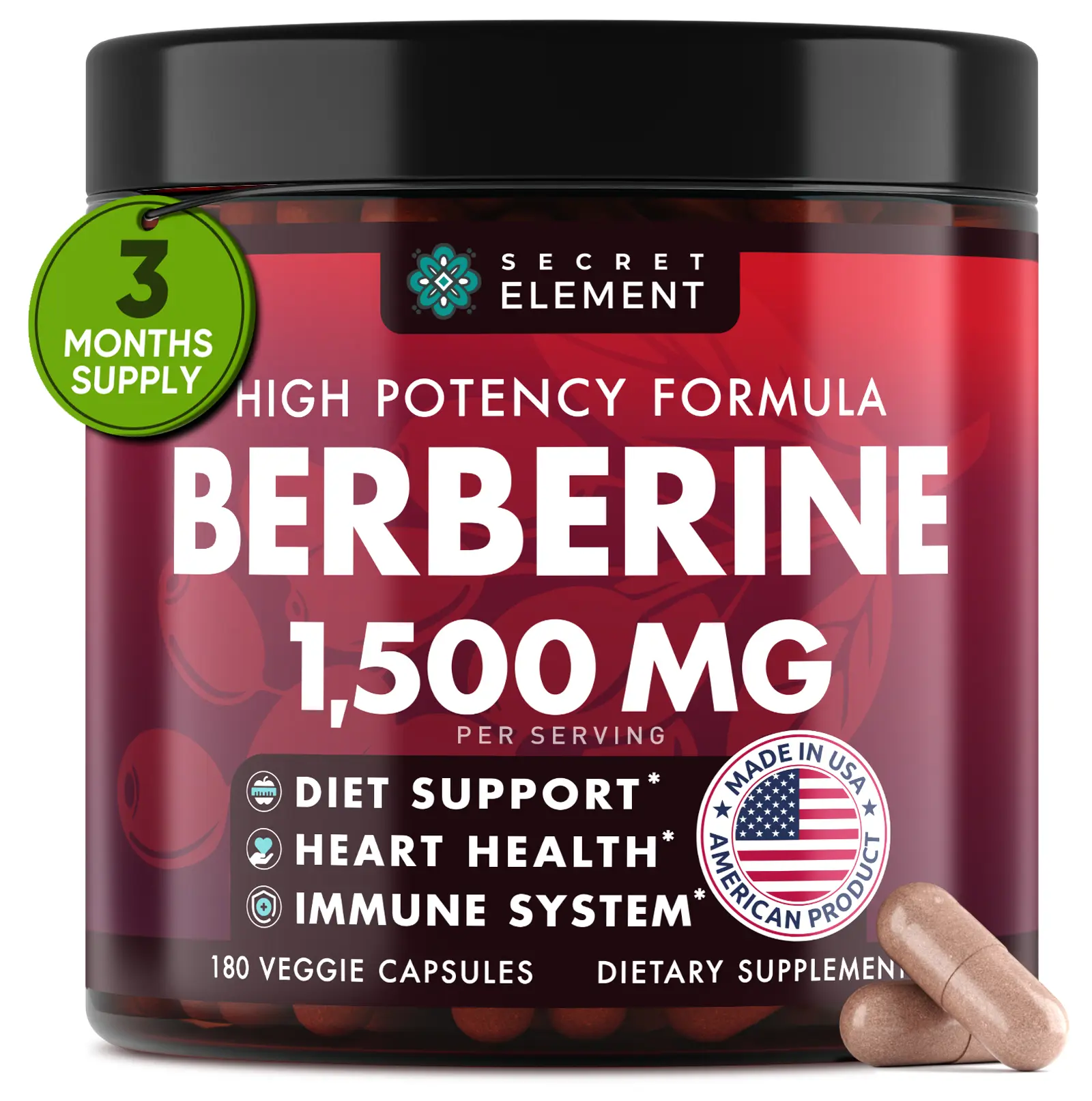 Berberine Supplement 1500MG - Pure Berberine HCL 1500MG with Beet Root, Citrus Bergamot & Black Currant Oil - Berberine Plus for Circulatory System - Surpassing Berberine 1000mg - 180 Berberine Caps