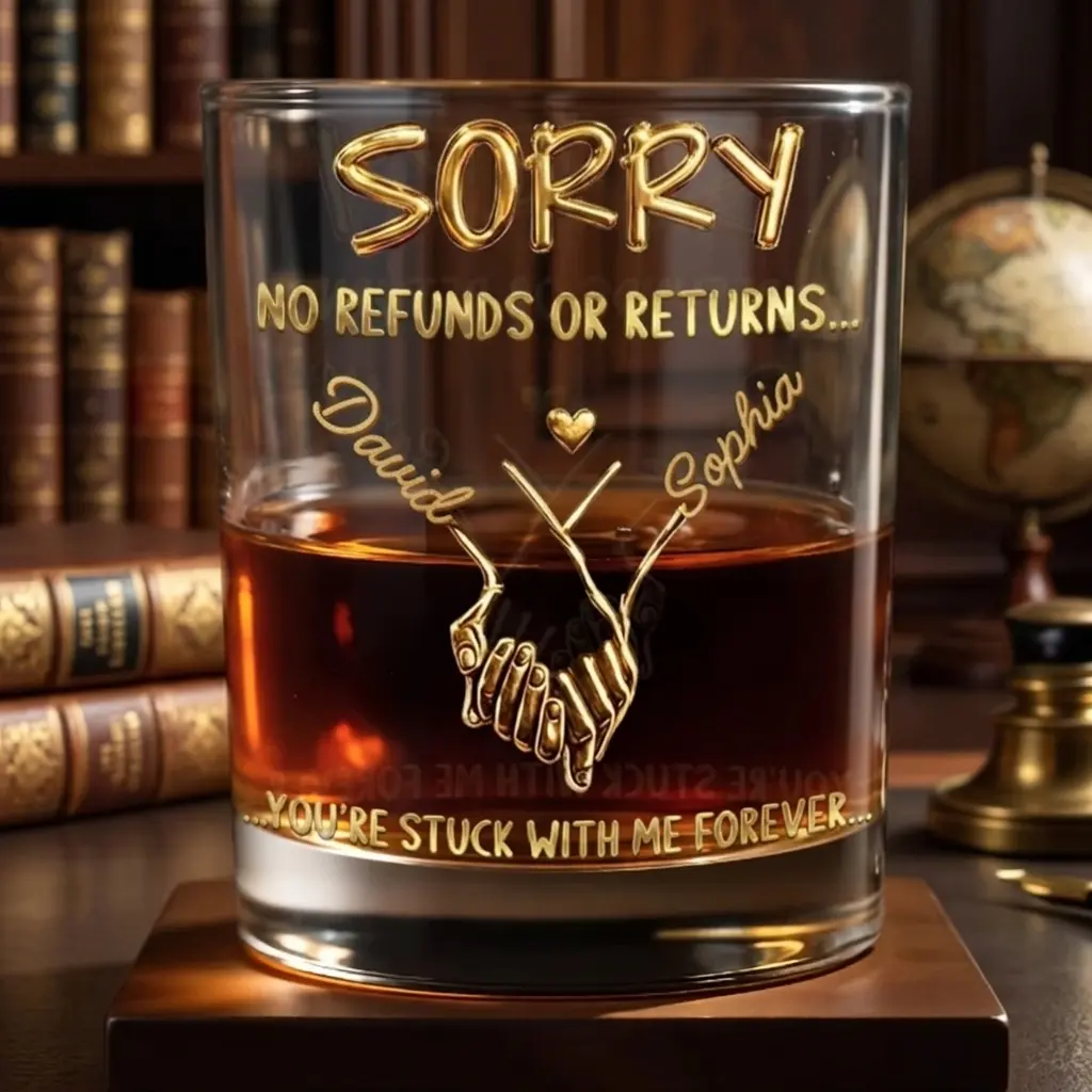 Sorry No Refunds Or Returns Personalized Glass, Happy Wedding, Friendship Whiskey Glass, State to State Engraved Bourbon Glass, Personalized Gift for Best Friend, Custom Name Rocks Glass, Friendship Gift, Birthday Gift,