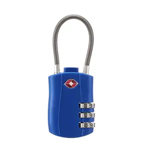 TSA Approved 3-Digit Luggage Lock Blue Travel Padlock with Flexible Cable Secure Travel Accessory