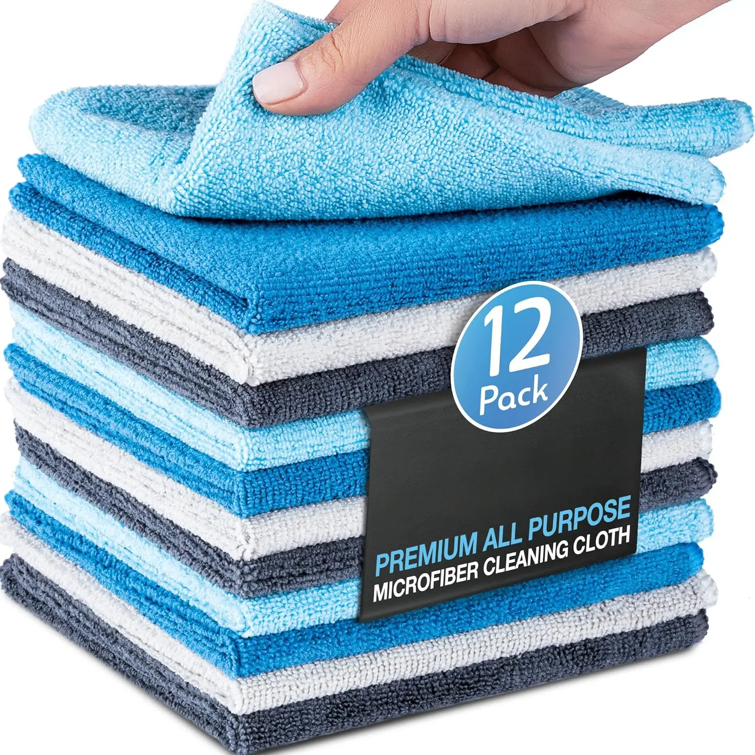 12-Pack Microfiber Streak-Free Multi-Purpose Cleaning Cloths, Large 11.81in x 11.81in Super Absorbent Washable Variety Pack for House, Car, Windows Cleaning & Dusting, Streak-Free Cleaning Cloths
