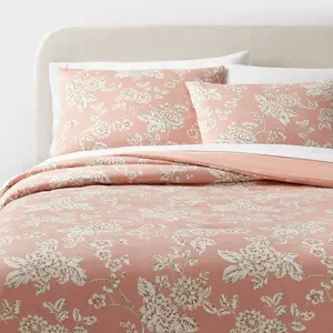 Full/Queen Floral Print Duvet and Sham Set Light Pink - Threshold: 310 Thread Count, Cotton Sateen, Zippered Closure