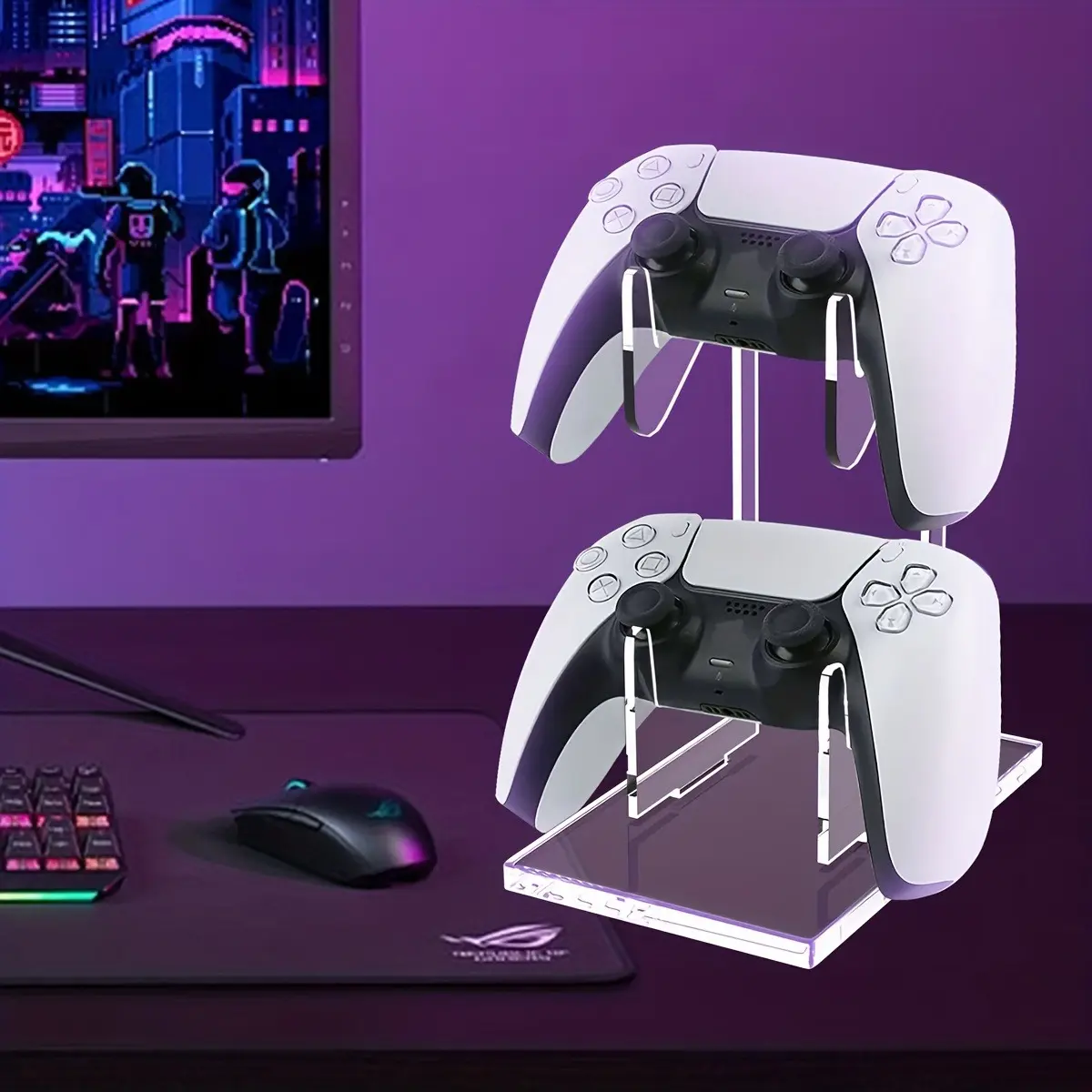 Transparent Acrylic Game Controller Stand, Dual Layer Storage Rack for Ps5/xbox/switch Pro, Dustproof Display Shelf, Desktop Organizer, Clear Organizer
