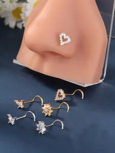Heart & Butterfly Shape Nose Screw Stud Set – 18G CZ Nose Piercing Jewelry For Women S Pin Nostril Piercing Nose Rings Set