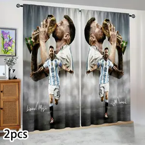 Semi-blackout curtains, featuring the Messi trophy-raising moment design, suitable for bedrooms/living rooms/kitchens/hotels/gazing, celebrity-themed decorations, fan celebrations, holiday gifts, and birthday presents.