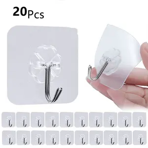 Multi-purpose transparent no-punch hook, strong traceless adhesive hook for bathroom and kitchen, wall-mounted coat and hat hook