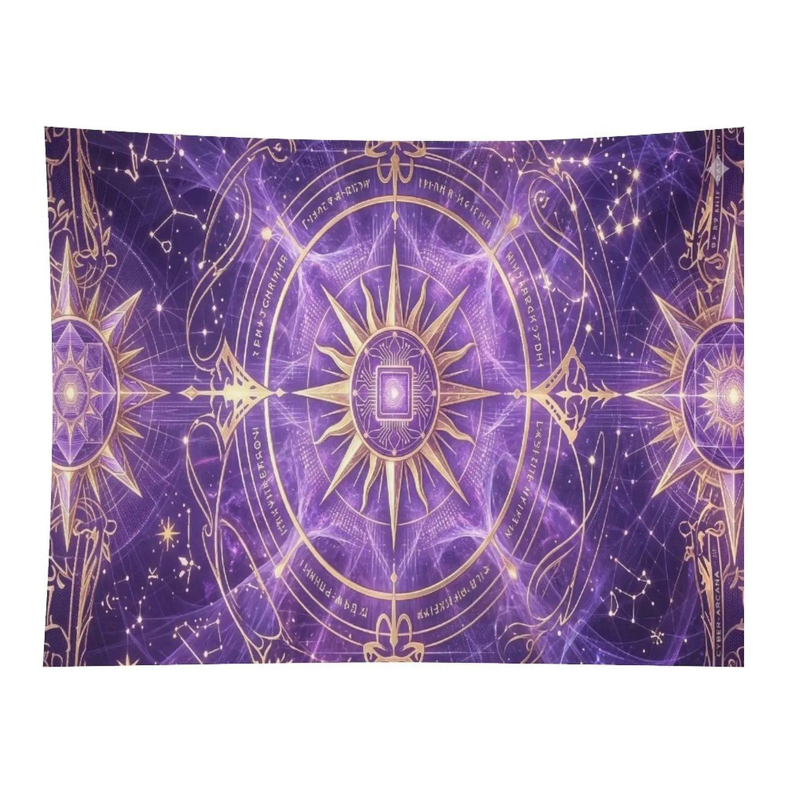 Purple Cyber Zodiac Sun Constellation Wall Tapestry - Anti-Wear Wall Hanging, Futuristic Mystic Horoscope Witchy Celestial Decor, Gentle Wash Whimsical Home Decor for Meditation Space