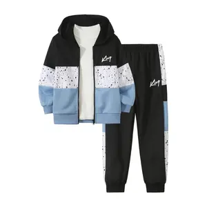 Boys' autumn clothes 2-piece colorful striped long-sleeved zipper hooded coat and sweatpants autumn and winter fashion and leisure suit 3-12-year-old children's outdoor durable comfortable and fashionable children's clothing