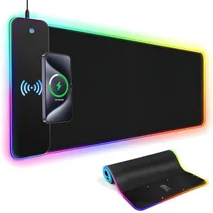 This magnetic wireless charging mouse pad features a large desktop protective pad, an RGB black finish, 15W fast charging, and a 4mm thick anti-slip and waterproof design, making it suitable for office, home, and gaming use.