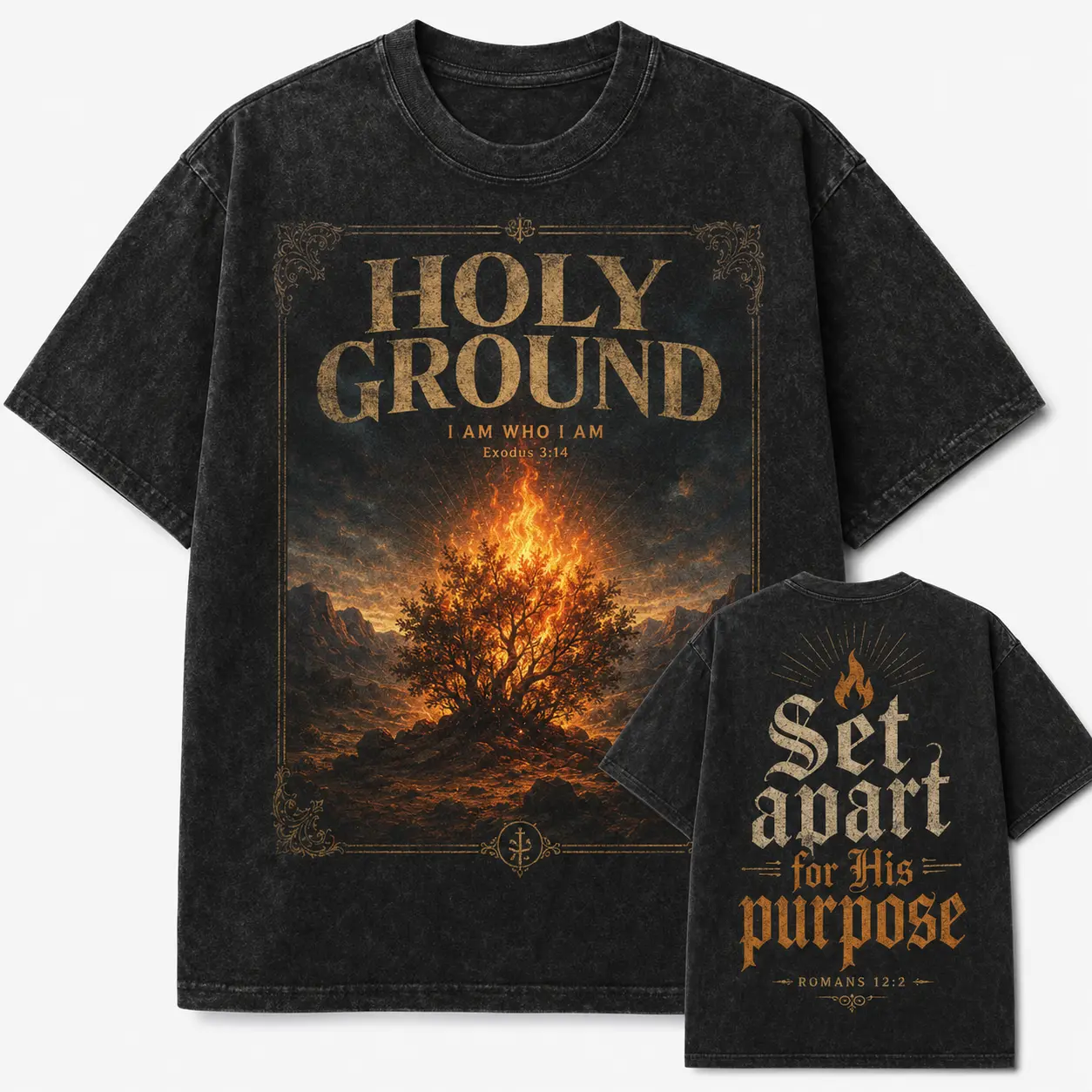Men's Christian Short Sleeve T-Shirt - Romans 12:2 Verse Print, Vintage Acid Wash Graphic, Festive Grunge Design