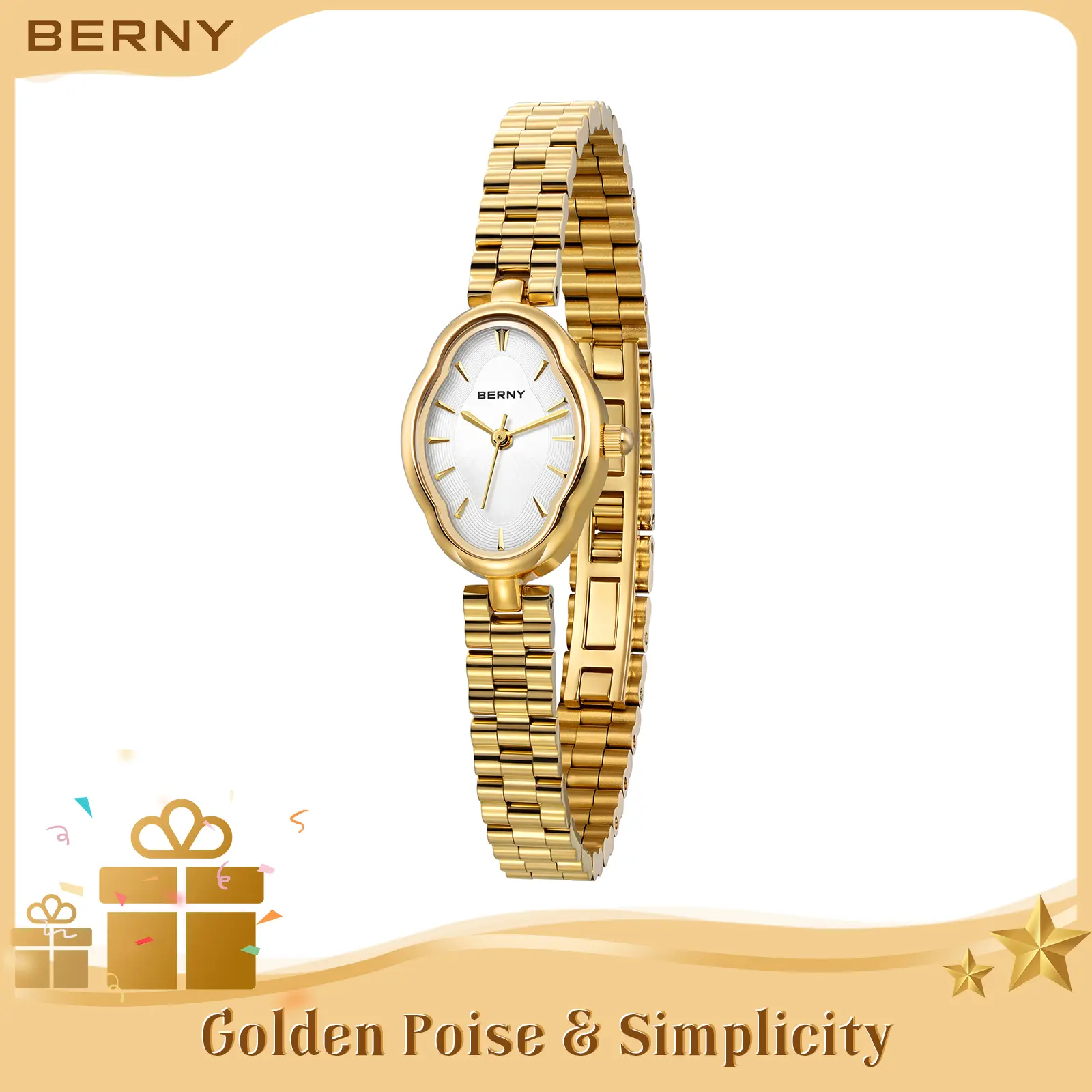 BERNY Gold Watches for Women – High Quality, Elegant Dainty Vintage Style, Ladies Quartz Watch, 3ATM Waterproof, Fashionable Female Wristwatch, Luxury Birthday Gifts, Reloj de Mujer, Fashion Summer Accessories