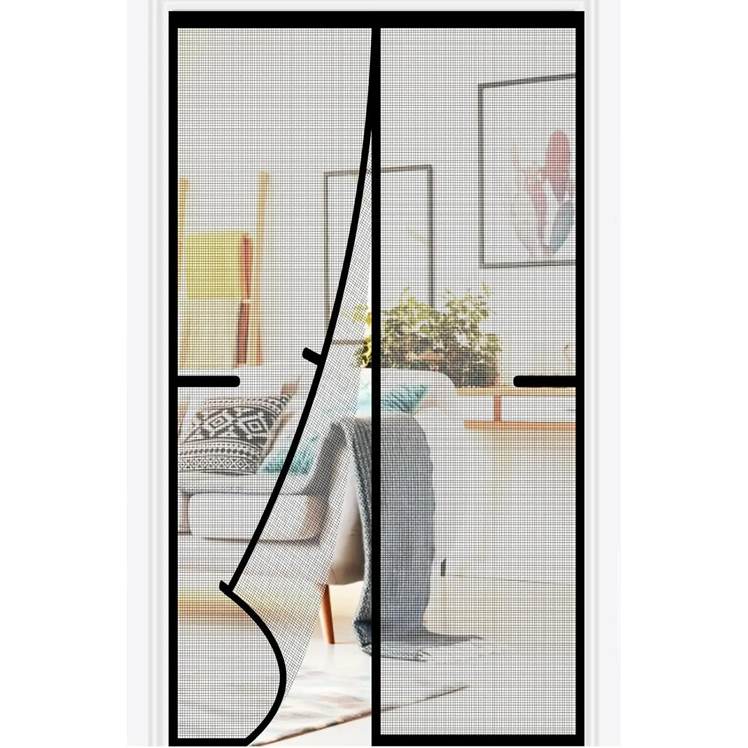 Screen Door 32x80 inch Heavy Duty  Curtain Door Reinforced Fiberglass Mesh Curtain Door Full Frame, Hands Free, Pets Friendly