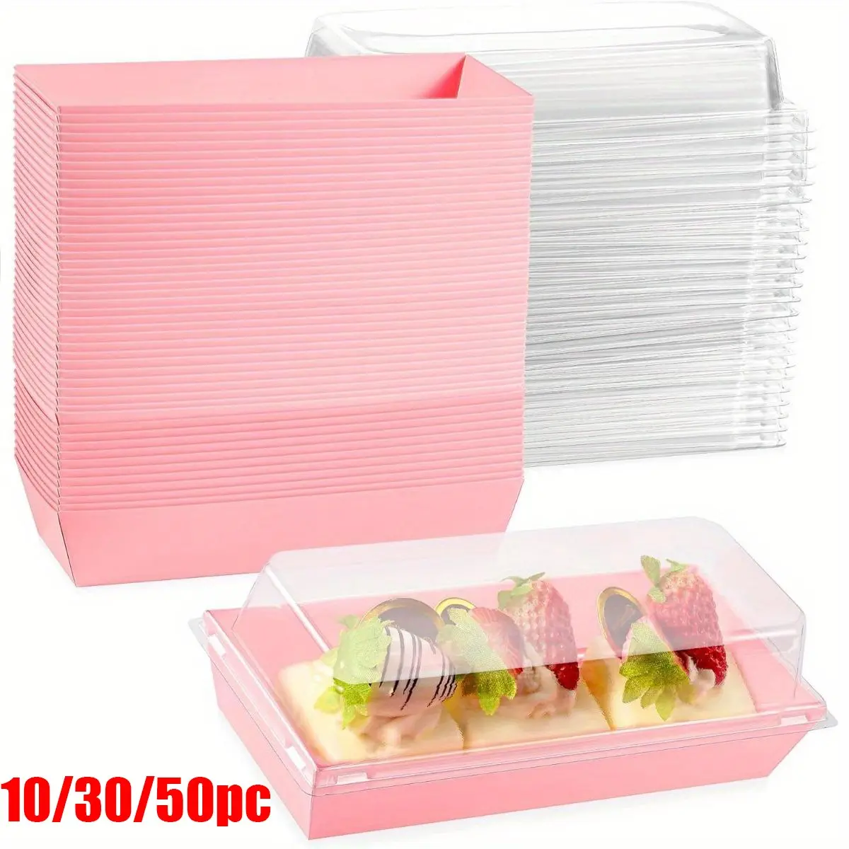 10/30/50pc Rectangular Dessert Boxes with Clear Lids, Plastic Mini Cake Containers, Cake Slice Containers for Cookies, Sandwiches, and Desserts, Ideal for Parties, Picnics, Home Baking Supplies, Baking Accessories, Bakeware, Kitchen Baking