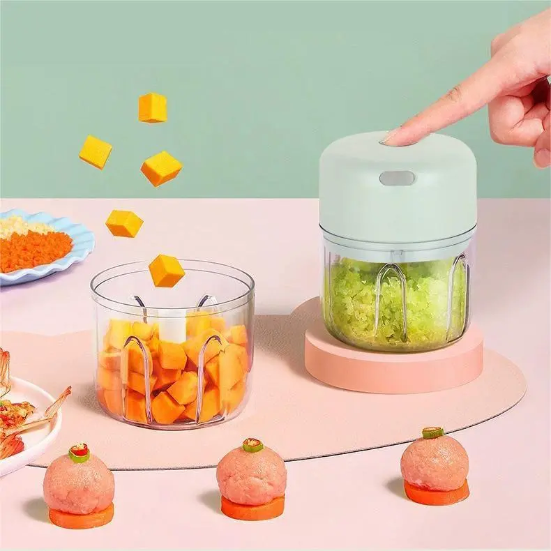 Compact Multi-Chopper for Home Cooks - Mini Portable 200ml Kitchen Food Processor, Garlic Grinder, Onion Chopper, Vegetable Blender with Small Footprint for Ginger, Chili Peppers, Fruits
