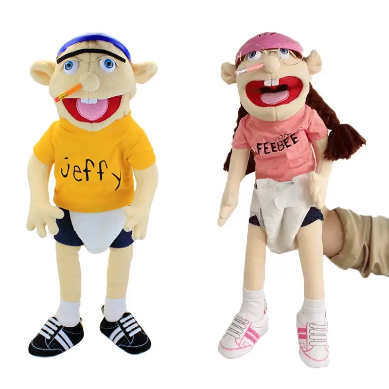 Jeffy Feebee Large Unisex Cartoon Animal Plush Hand Puppet, 58cm/22.83in Soft Surface-Cleanable Stuffed Toy for 3-4 Years Kids, Drop Shipping Talk Show Prop, Muppet Fans Gift