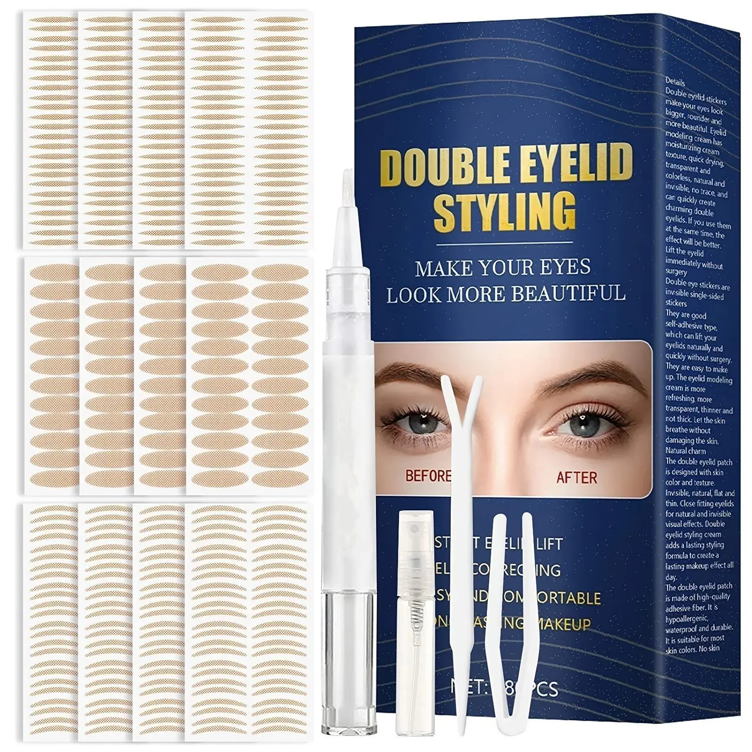 480pcs/set Double Eyelid Sticker with Tools, Invisible Waterproof Eyelid Tape, Unisex Eye Makeup Tools for Adults & Kids