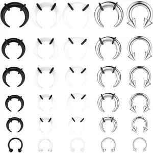FINREZIO 30Pcs Septum Pincher Tapers 16G 14G 12G 10G 8G 6G Horseshoe Septum Rings Stainless Steel C Shape Septum Piercing Jewelry Nose Ear Cartilage Septum Stretching Kit for Women Men Daily