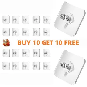 BUY 10 GET 10 FREE  20PCS Adhesive Frame Hooks Wall Mount Self-Adhesive Hooks Suitable for Bathroom and Kitchen Decoration