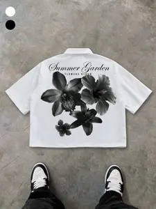 Men's Loose Hawaiian Tropical Shirt, & Summer Garden Graphic Floral Print Back, Short Sleeve Button Front, Beach & Streetwear Flowers Bloom