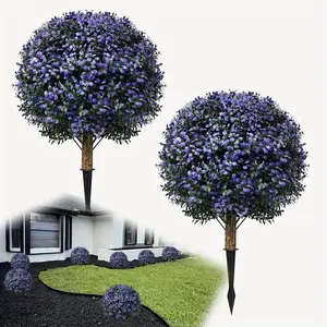 Set of 2 Artificial Tree Topiary Boxwood Balls, 24.5'' Fake Shrubs Lavender Purple Bushes with Spikes, Faux Xmas Tree Evergreen Plants for Planter Indoor Outdoor Front Door Porch Decor