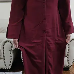 Modest Muslim Islamic Clothing Set Two-Piece Set Longline Buttoned Top & Wide Leg Pants Abaya Outfit Outfit Sets Women