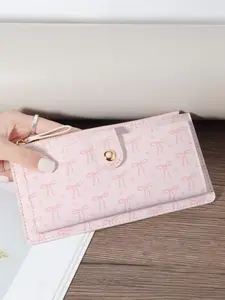 Women's Cartoon Bow Pattern Long Wallet, Multi-functional Credit Card Holder, Fashionable Wallet with Multiple Card Slots, Card Bag, Card Id Slots