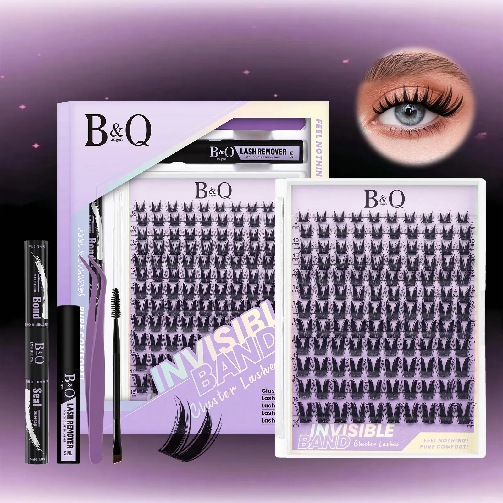 Bunny Kit l B&Q Doll Manga Anime Lash,8-18mm Clusters,Bond & Seal,Remover,DIY Eyelash Extensions,Week Lasting,Waterproof for Wet Lash Look Makeup Cosmetic Vacation Lash #dealsforyoudays