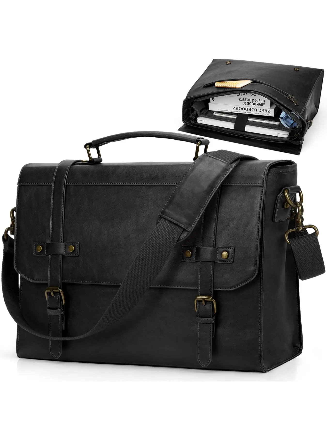 Men's Elegant Vintage Solid Color Briefcase with Chain, Fashionable Large Capacity Laptop Bag, Casual Trendy Versatile High-quality Daily Commuting Bag, Travel Essentials