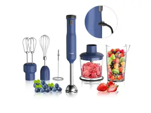 Rosewill 6-in-1 Multi-Speed Cordless Rechargeable Immersion Hand Blender,  Heavy Duty Motor - Stick Blender, Beaker, Whisk, Chopper, Dual Beater, Milk Frother - For Smoothies, Baby Food, Soup - Blue