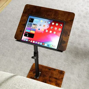 Adjustable Sofa Armrest Tray Table - 360° Swivel, Height Adjust, Angle-Adjustable Small Space End Table with Phone & Tablet Slot for Couch, Bed