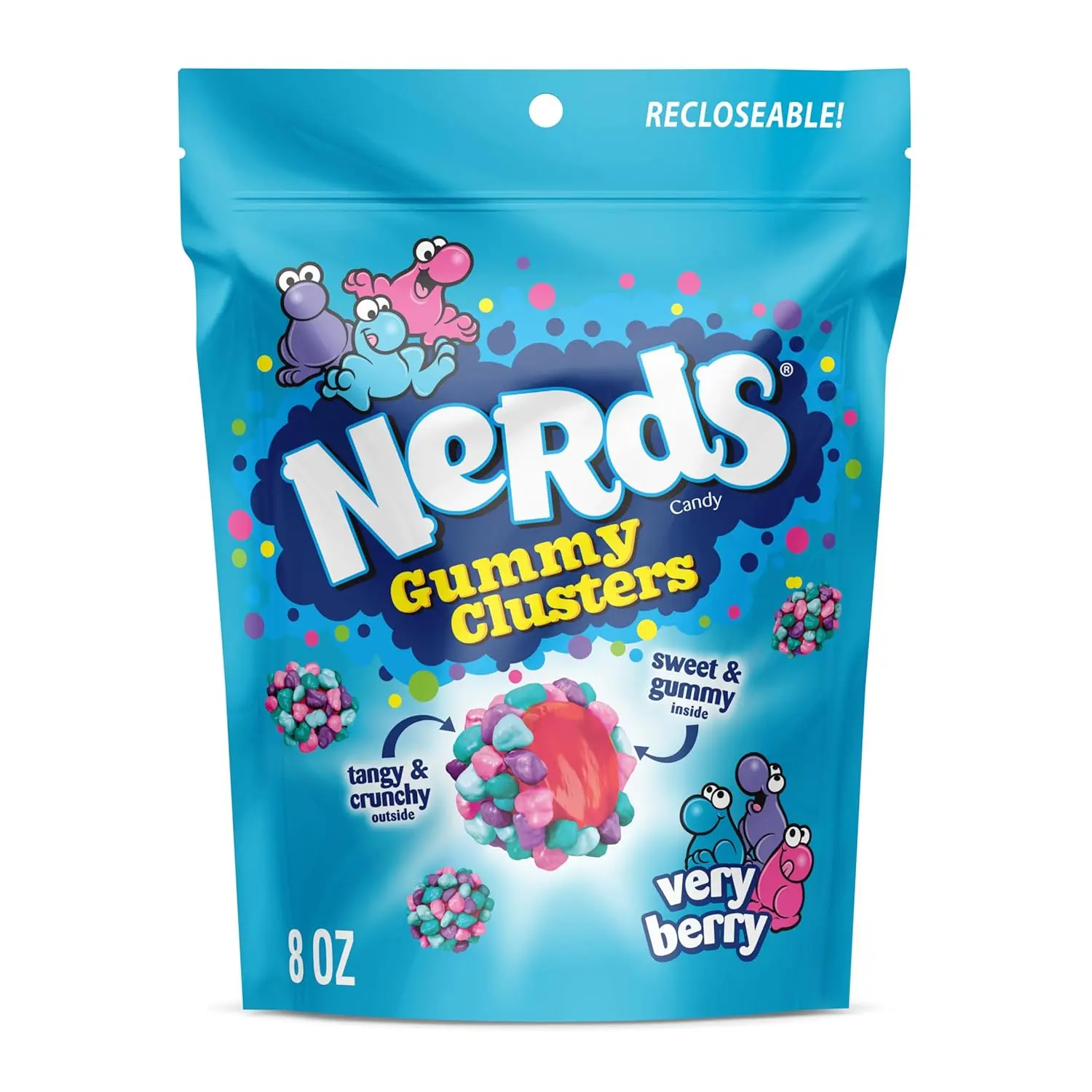 NERDS Gummy Clusters Chewy Candy - Very Berry Flavor, Tangy, Crunchy Bite-Sized Snacks, 8 oz