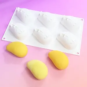 Mango Shaped Silicone Mold, 6-cavity 3D Mango Shape Chocolate Mold, Fruit French Dessert, Silicone Baking Mold, Non-stick and Easy Release Cake Decoration Tools, Silicone Freezer Molds