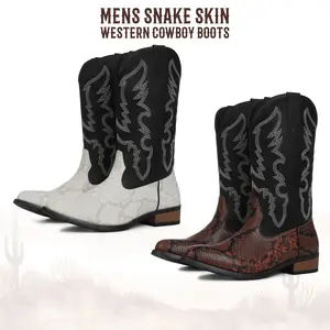 CYNLLIO Mens Cowboy Boots Pointed Toe Western Mid Calf Boots Classic Embroidered Chunky Block Heel Pull on Work Country Festival Spring Boots