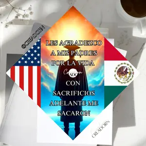 Graduate Dual Nationality USA MX Flag Design Graduation Cap Topper Decor for Guys (Print)