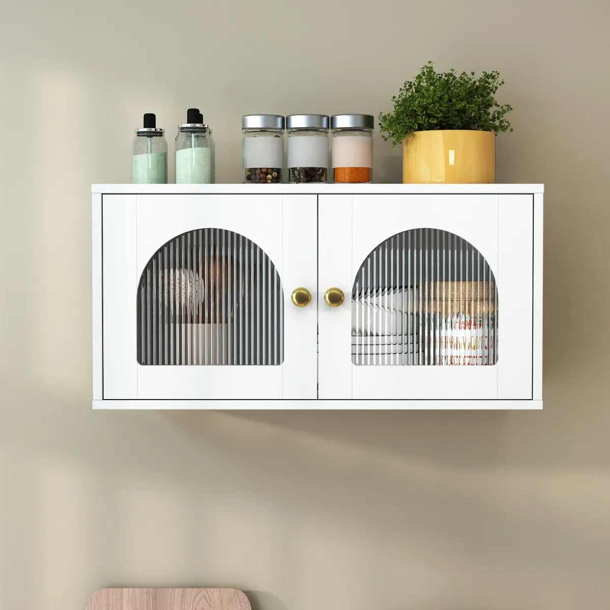 Wall Cabinet, Glass door Display Wall Mounted Cabinet, Floating Cabinet with inadjustable Shelves for Kitchen,Bathroom,Living Room