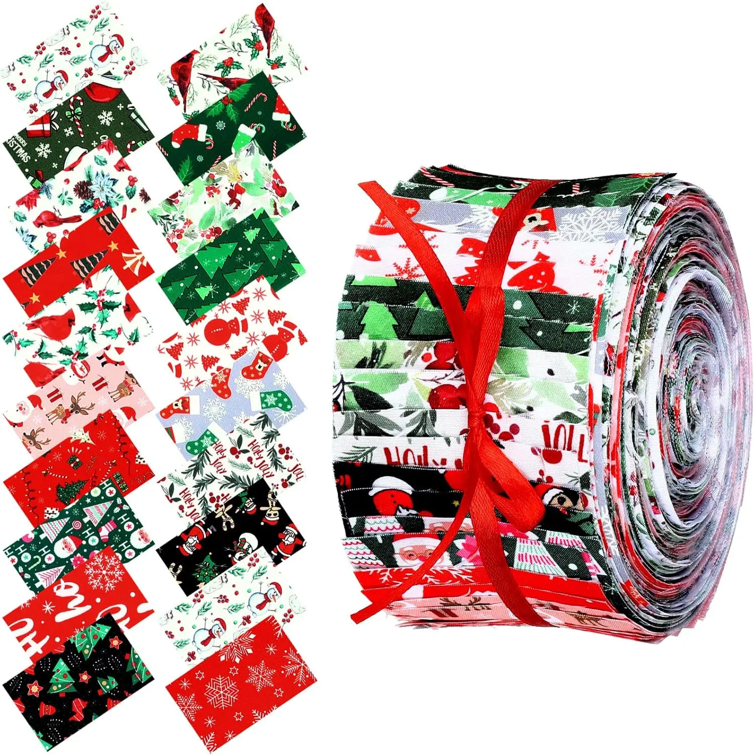 40 Pcs Christmas Jelly Fabric Strips for Quilting Winter Craft 2.55" | Precut Christmas Cotton Fabric Strips Santa Snowman Prints for Quilting, Sewing, Patchwork, Ornaments and Holiday DIY Crafts