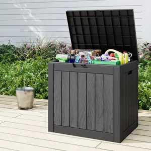 RIWENGO 31 Gallon Deck Box Resin Outdoor Storage Waterproof UV Resistant Lightweight Storage Box for Garden Tools Pool Supplies