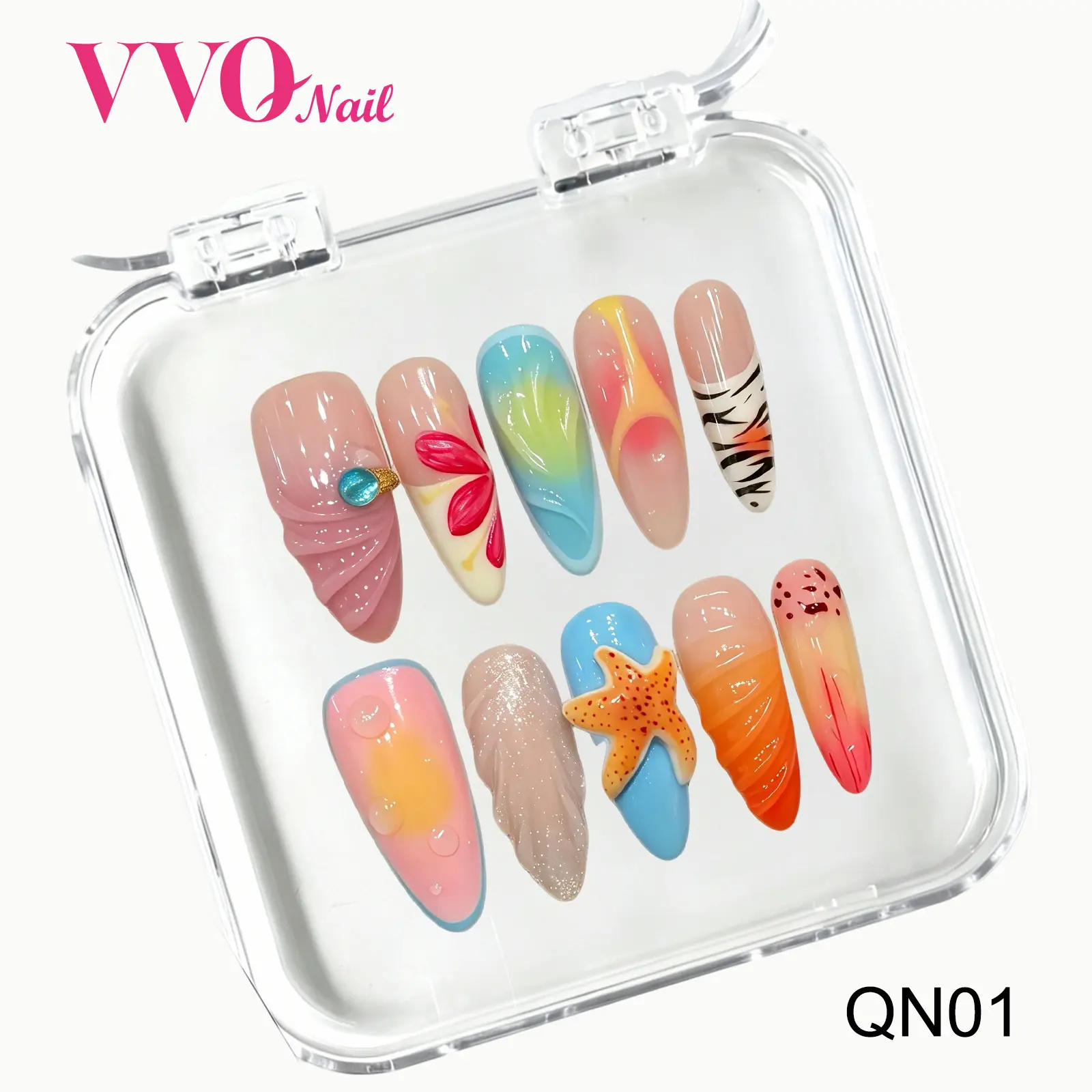 VVQ BEAUTE 100% Handmade 3D Press On Nails | Non-Toxic Hypoallergenic | Salon Quality, Reusable & Easy To Apply | For Daily Work, Dates & Special Occasions, 10 PCS Nail Kit For Women