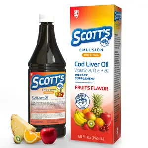 Scott's Emulsion Cod Liver Oil for Kids – Fruit Flavor Liquid – Supports Growth, Immunity & Bone Health – Rich in Omega 3 & Vitamins A+D – 6.5 Fl Oz
