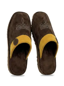 Western Suede Slippers with Boot Stitch – Square Toe House Shoes for Men & Women, Indoor Outdoor | Runs Small, Size Up