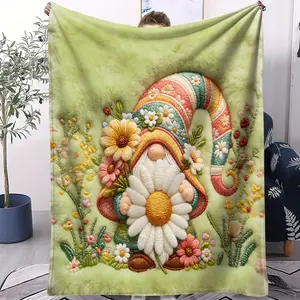 Spring Daisy Embroidered Blanket, Cozy Farmhouse Style Throw, Fresh Bedroom Sofa Decor, Perfect for Girls' Room and Living Room