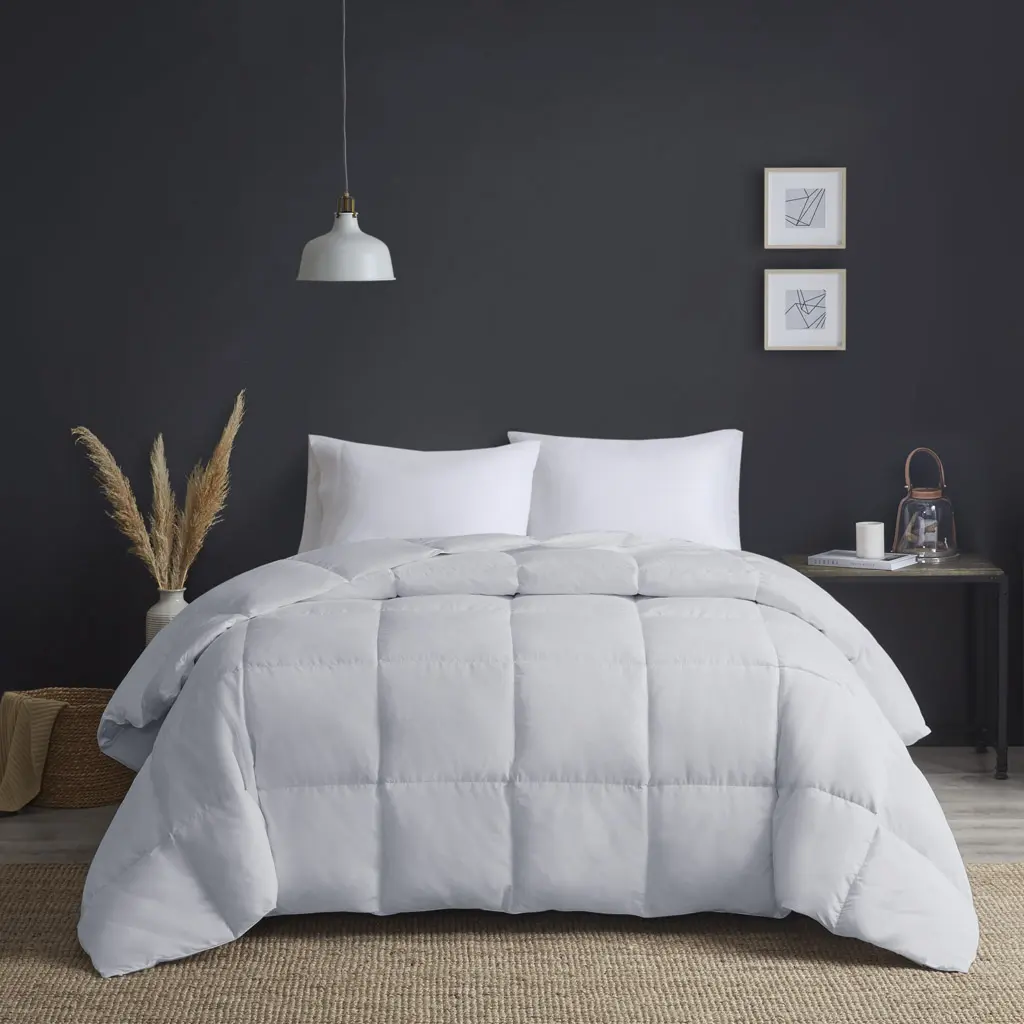 360 Stand Oversize Goose Down Duvet Insert - Full & Queen Size, 90x96x1.5in, Heavy Warmth Goose Feather Fill, Box Quilting, Self Piping, Light Grey, Machine Washable Duvet