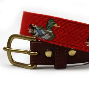 Hand Stitched Needlepoint Mallard Duck Belt