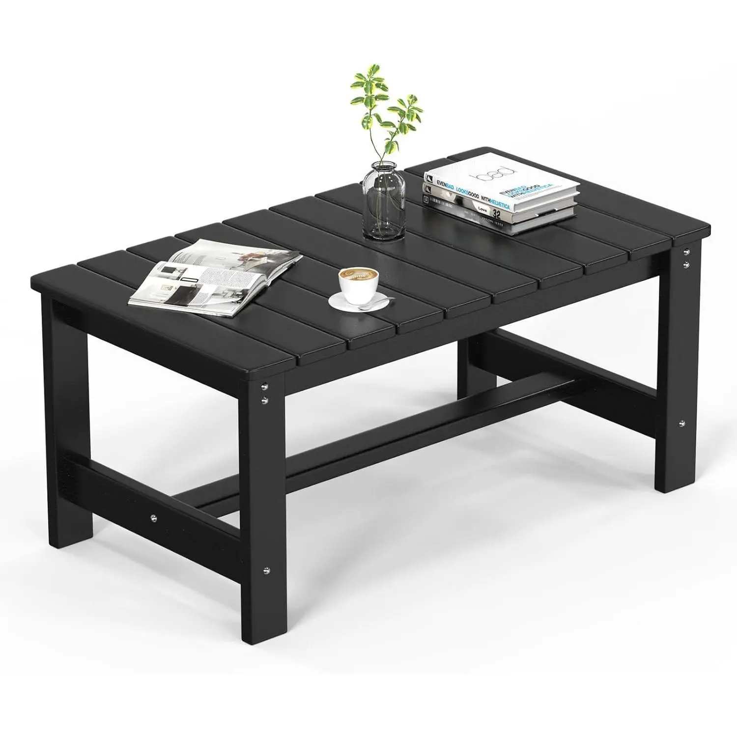 【Summervibes】Ubesgoo Outdoor Coffee Table, HDPE Patio Coffee Table for Outside, 35.4*17.7in, All-Weather Rectangle Coffee Table for Deck, Garden, Balcony, Porch, Indoor & Outdoor Use