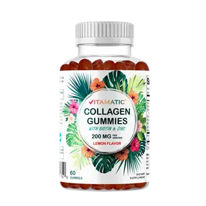 Vitamatic Hydrolyzed Collagen Gummies with Vitamin C, Zinc and Biotin, 200 mg - Healthy Skin Support - 60 Gummies Dietary Supplement Fitness Edible