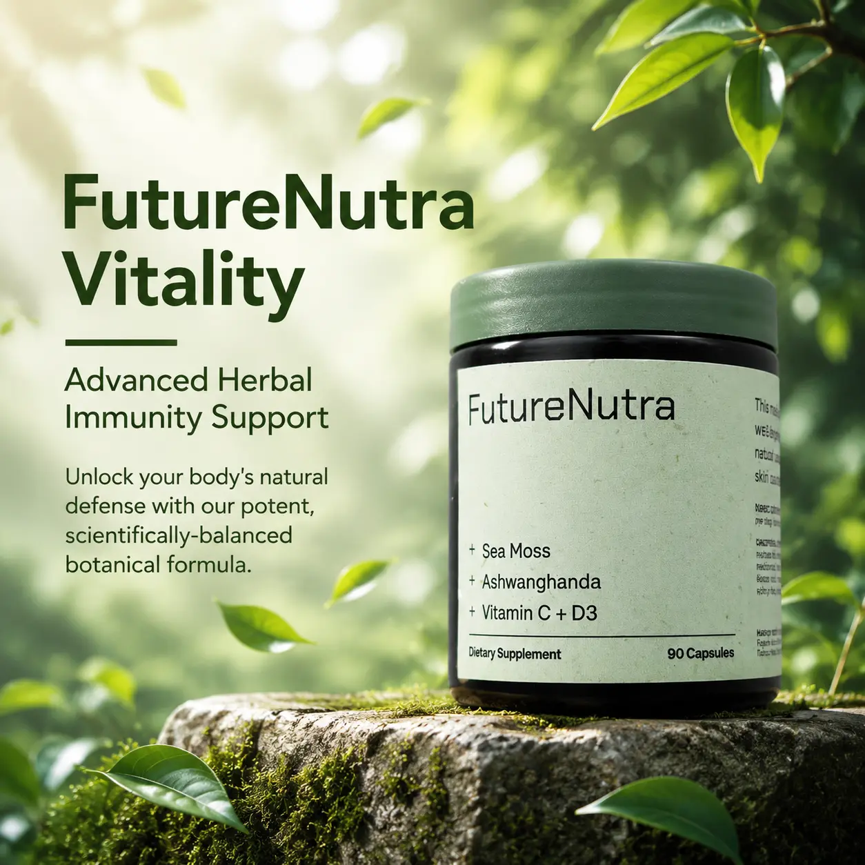 Future Nutra Sea Moss Ashwagandha Capsules with Vitamin C, D3, Zinc, Elderberry, Turmeric & Ginger, Immune Support, Stress & Energy Wellness Supplement, 90 Vegan Capsules
