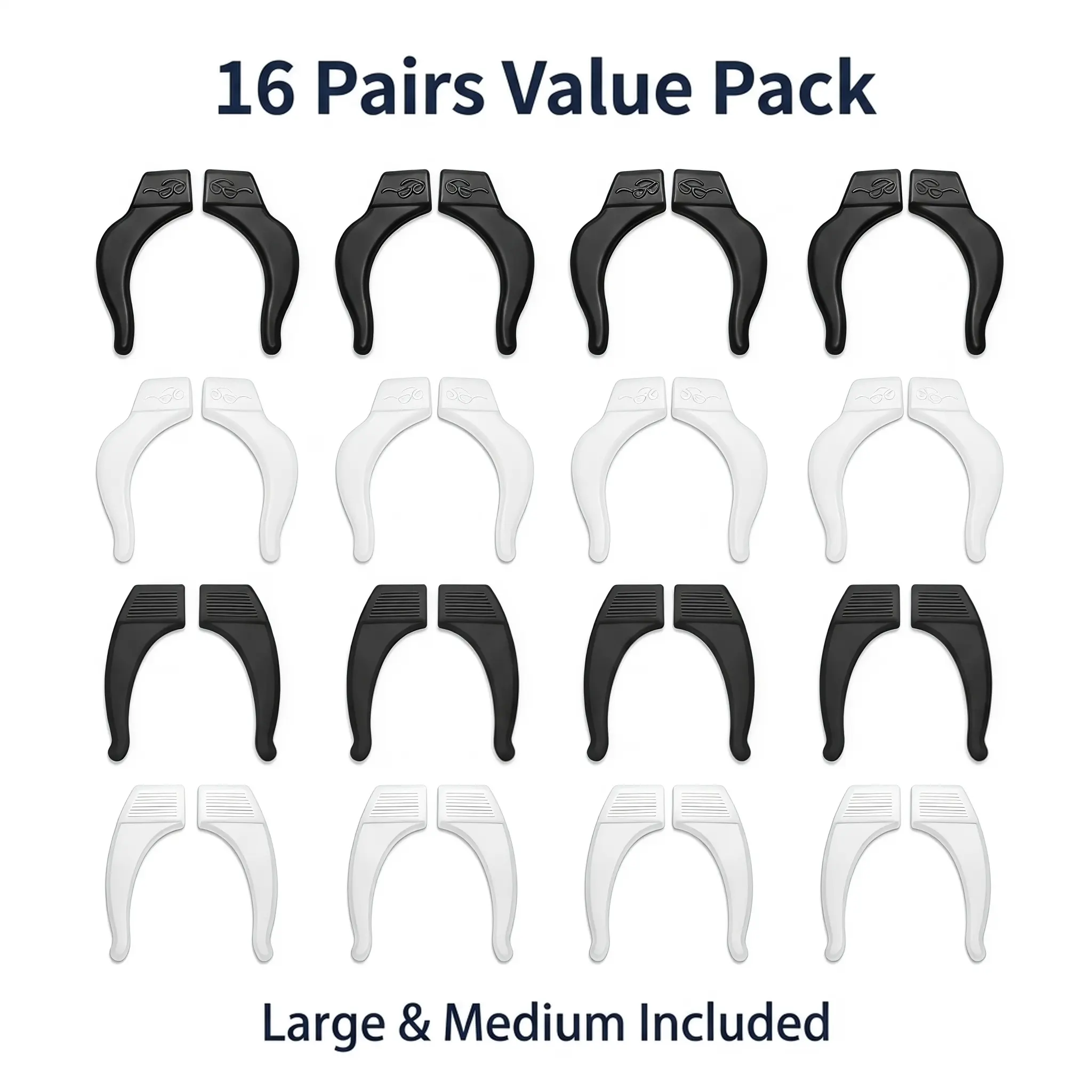 16 Pairs Silicone Anti-Slip Glasses Ear Hooks No Sore Ears for Sports & Daily Use