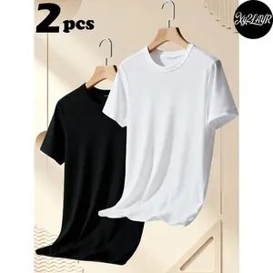 2-piece men's round neck T-shirt, made of pure cotton fabric, soft, skin friendly, tough and stylish. Sharp cut, easily shaping a simple and refreshing daily look, suitable for all seasons, can be given as a gift to friends and family