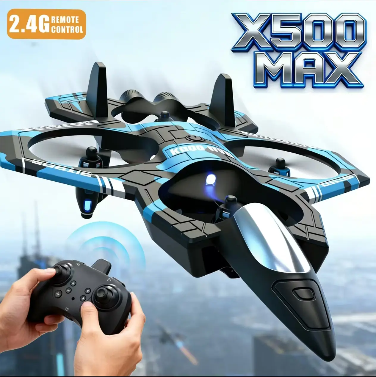 Remote Control RC Fighter Jet Drone for Kids & Beginners, 2.4G Quadcopter with LED Lights, Altitude Hold, 360 Flips, Hand Toss Takeoff, Portable Controller, Charging Cable, Indoor-Outdoor Toy Gift