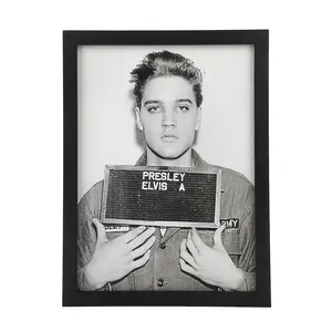Retro Rock-Themed Elvis Mugshot Print Picture Frame, 12x16 Black Wooden Framed Wall Decor, Home & Room Hanging Decoration for Home Supplies, Picture Frames
